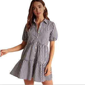 Abercrombie & Fitch Gingham Poplin Shirt Dress Navy White M